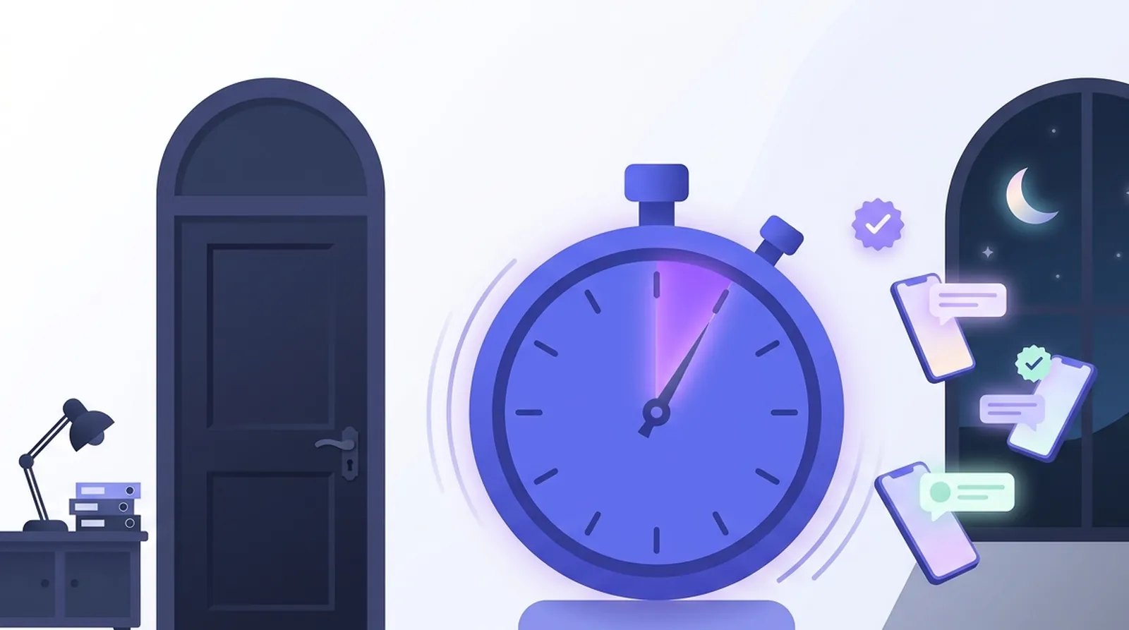 Admission reminder timing: a stopwatch shows the short one-hour window while applicants' phones light up at night after the admissions office has closed