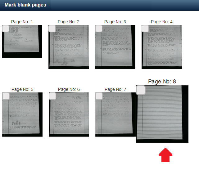 Blank page identification during onscreen evaluation process